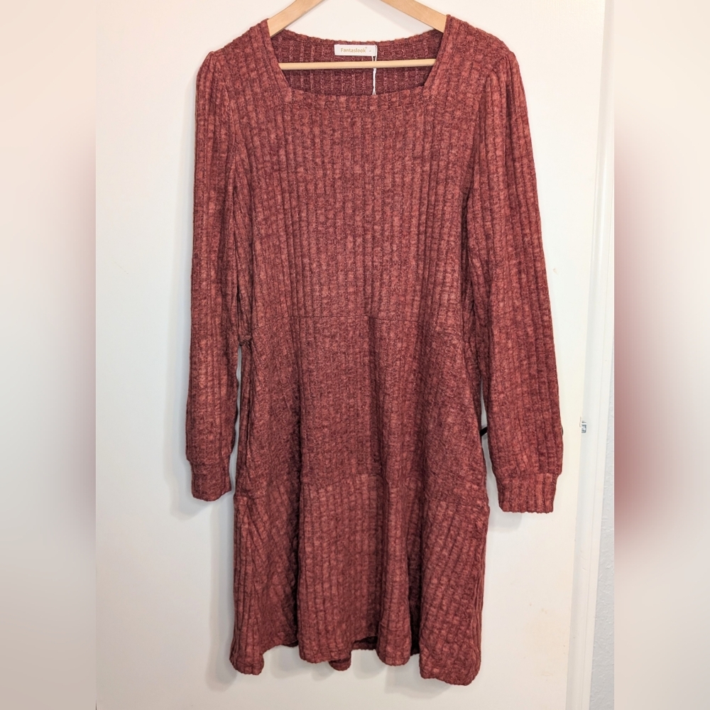 Women's Textured Rust Dress With Pockets